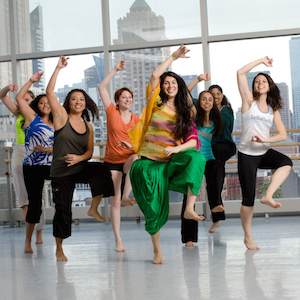 Masala Bhangra Workout creator Sarina Jain (center) with her students. Photo by Kyle Froman.