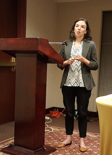 Giselle Routhier, policy director at the Coalition for the Homeless, speaking at a November 17 meeting of the Midtown South Community Council. | DUSICA SUE MALESEVIC