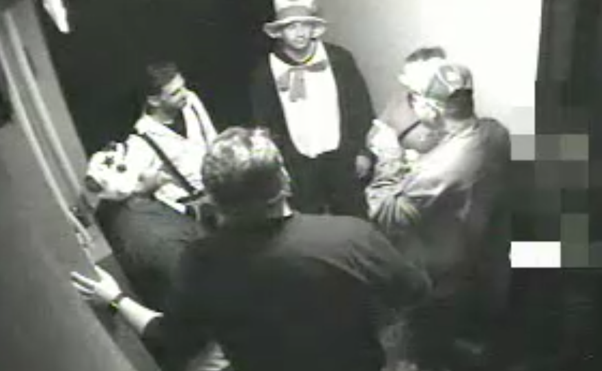 A surveillance camera image of the group that allegedly attacked a gay man at the Jane Hotel on the night before Halloween. Photo courtesy N.Y.P.D.