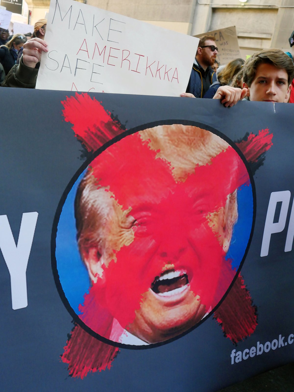 A poster at the Sat., Nov. 12, “Not My President” protest march in Manhattan. Photo by Milo Hess