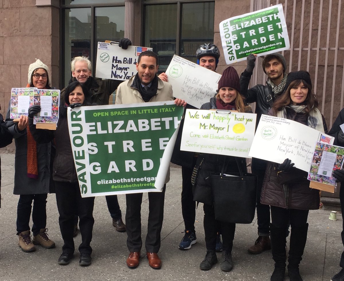 Elizabeth St. Garden supporters outside The Cooper Union two weeks ago after delivering an invite to Mayor de Blasio.