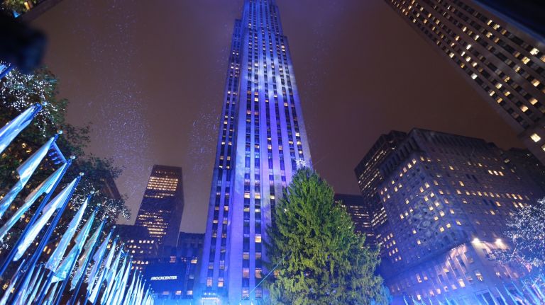 The Rockefeller Center Christmas tree waits to be lit on Wednesday, Nov. 30, 2016.