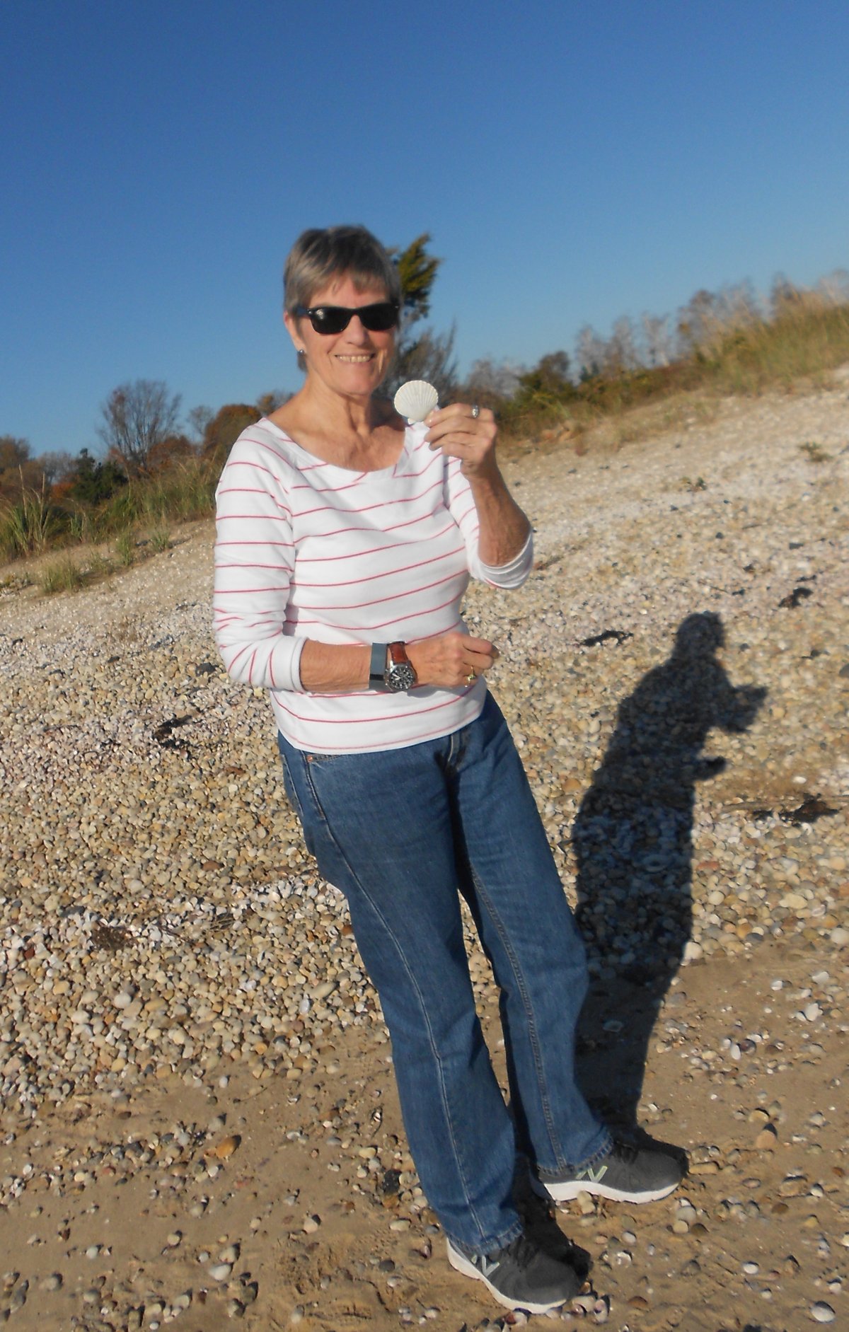 Diana Gordon with a nice seashell she found on a beach in Orient Point on Long Island. In her research, she’s found out a lot about the North Fork community’s Latino immigrant community. Photo courtesy Diana Gordon
