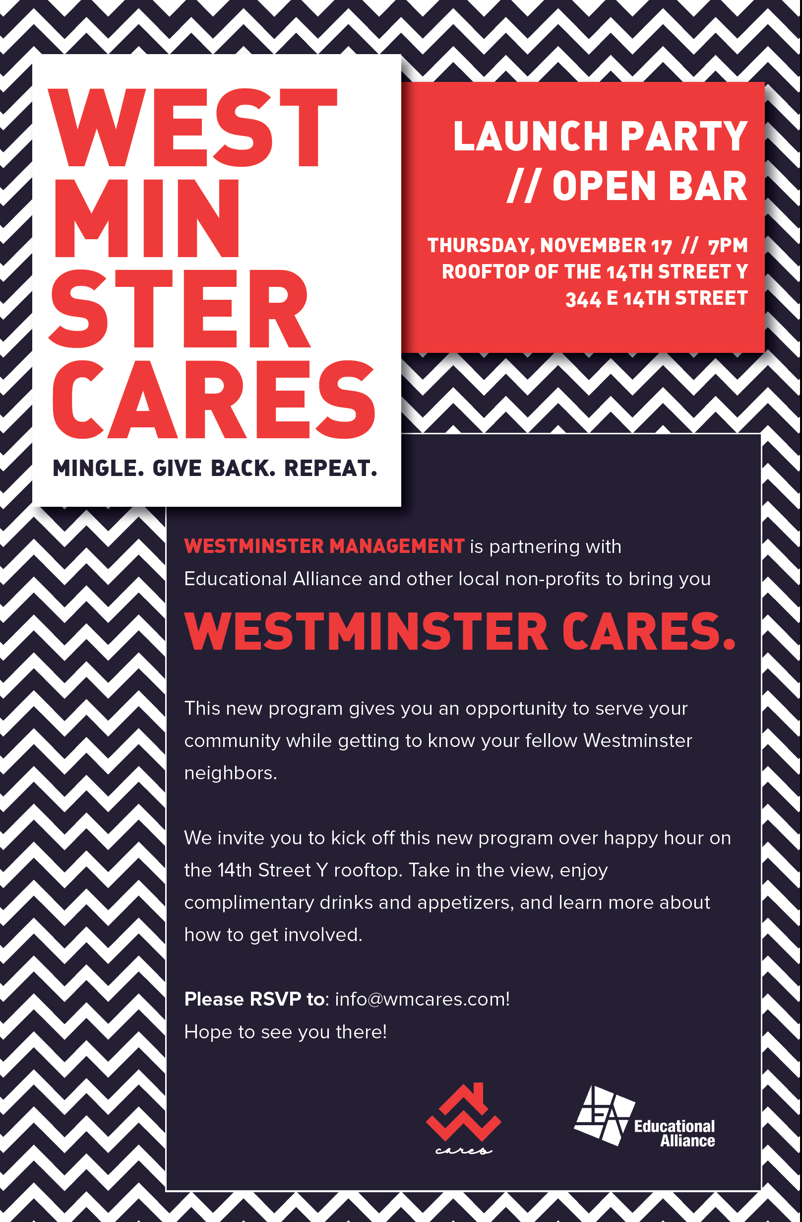 The invite flier for the kickoff event for Westminster Cares.