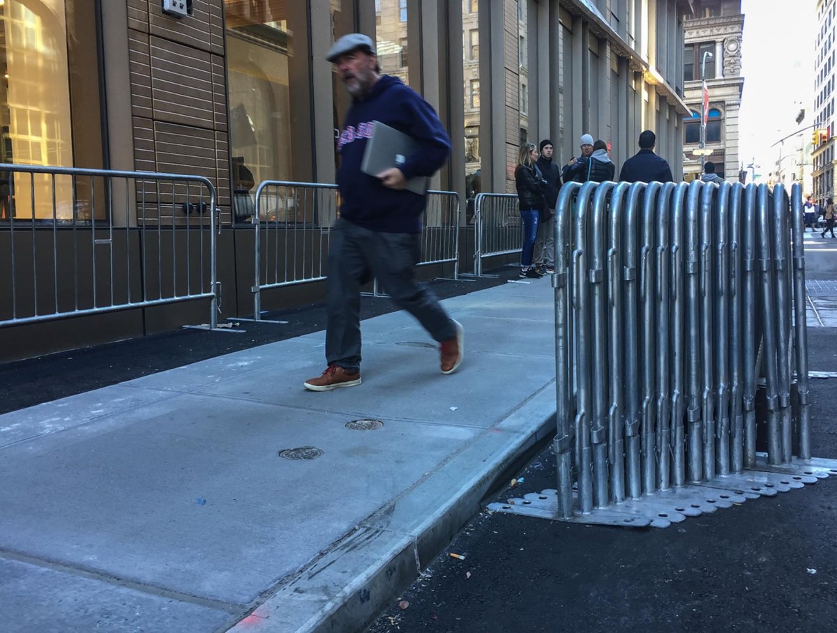 Niketown will be using barricades to corral crowds on Spring St. waiting to get into the sneaker and sportswear store. But there won’t be much room for pedestrians to pass by on the already chronically crowded side street. Photos by Tequila Minsky