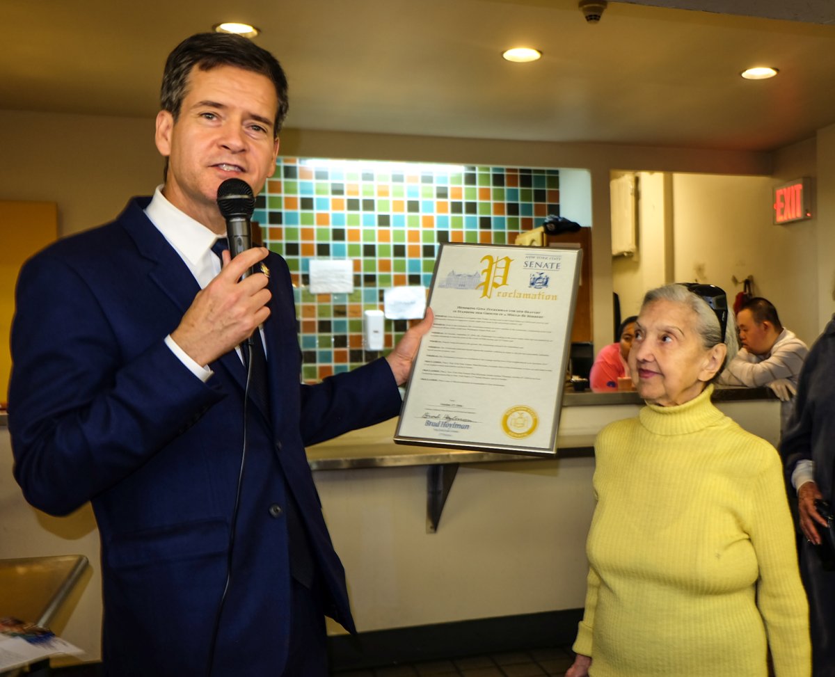 State Senator Brad Hoylman presented scrappy senior Gina Zuckerman, 91, with a proclamation in October for her courage in fending off a mugger. Villager file photo