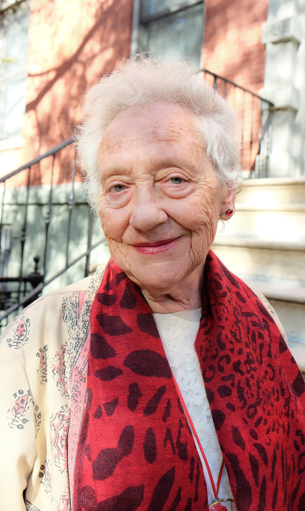 Poet Ilsa Gilbert, outside the 20 Washington Square North senior center, where she lunches, is one of three artists featured in the documentary “Winter at Westbeth.”  Photo by Tequila Minsky