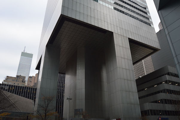 The base of 601 Lexington Avenue at East 53rd Street, which when it opened in 1978 was known as Citicorp Center. | JACKSON CHEN