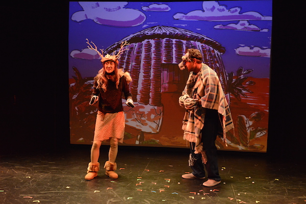 Sue Jean Kim, as Hadi, a deer, and Omar Metwally, as Laycayon, a werewolf, in “Laycayon the Werewolf & Hadi the Deer” by Aaron Ordinola, age 9; directed by John Sheehy. Photo by Winston Rodney.
