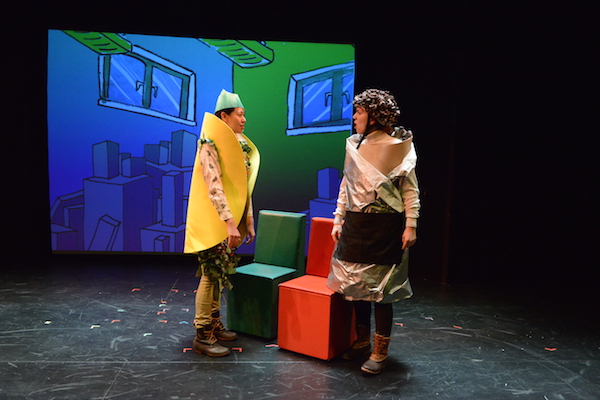 Jenelle Chu, as Jolina, a taco, and Morgan Everitt, as Beana, a burrito, in “Becoming a Manager” by Arden Wolfe, age 11; directed by Rachel Dart. Photo by Winston Rodney.
