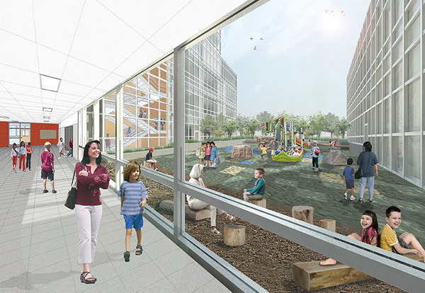 P.S. 191 Principal Teases New Look at Riverside Center 1 A rendering of the courtyard at Riverside Center's new P.S. 191 building. | DATTNER ARCHITECTS