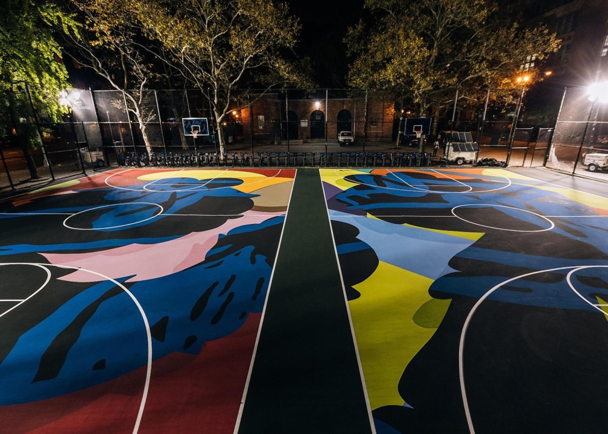 The KAWS-designed basketball courts in S.D.R. Park at Stanton and Forsyth Sts. Photo courtesy NYC Parks and Recreation