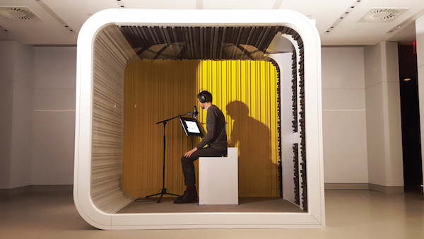 At the Rubin Museum, a home for your ‘Om’ 1 Daniel Neumann, acoustic designer for June 2017’s “The World Is Sound,” demonstrates how a visitor will record their “Om.” Photo by Dusica Sue Malesevic.