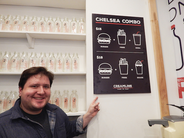 Creamline’s Second Store is a Sweet Addition to Seventh 4 Harris Mayer-Selinger shows off the Chelsea Combo — for $15 you can get a burger, fries and a soda (sub in a milkshake for three bucks more). Photo by Dennis Lynch.
