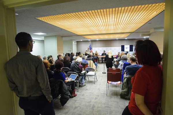 Tenants Stand Tall at Packed Town Hall 1 Concerned residents from all over the city packed Jan. 10’s town hall event. Photo by Jordan Rathkopf.