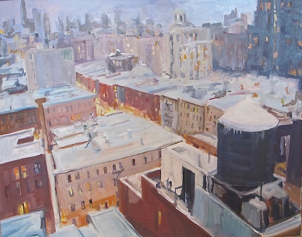 NAWA Walls Filled With Chilly Scenes of Winter 1 Joan Menschenfreund: “December Day From My Window Looking South” (oil on canvas, 23x29 in.). Image courtesy NAWA Gallery.