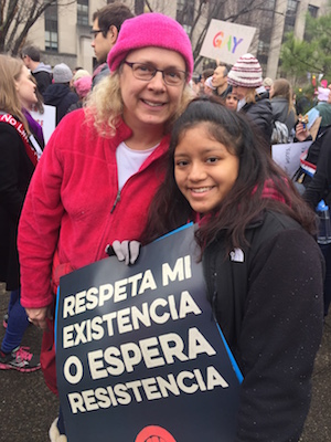 Women Marched on Washington, with the World in Lock Step 5 Accalia Frey, age 17, pictured with her mother Jody, isn't old enough to vote but that did not stop her from speaking out in support of Hillary. Photo by David Puchkoff.