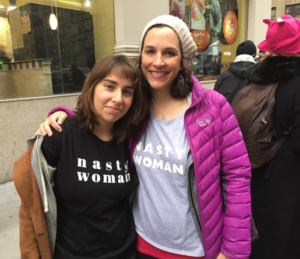 Women Marched on Washington, with the World in Lock Step 3 L to R: Kyra Schor and her mother Alex Trinkoff, just before they took a bus from NYC to DC. Like many mother/daughter duos at the March, they were separated by a generation but linked in their present-day views.
