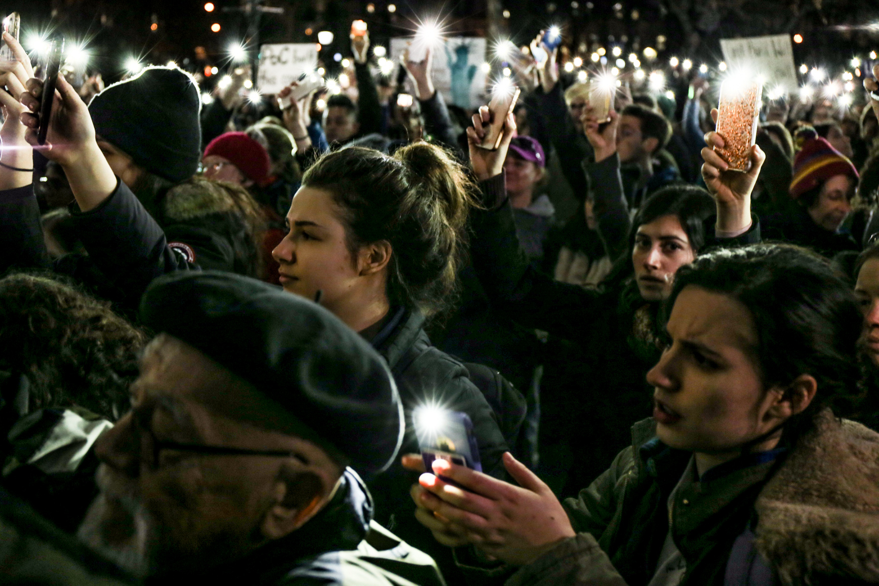 Hundreds of people flooded into Washington Square Park to voice their concern over Donald Trump's actions. Photos by Tequila Minsky