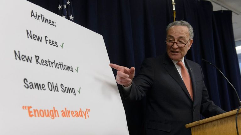 Chuck Schumer takes aim at American Airlines, United Airlines’ overhead bin fees 2 Sen. Charles E. Schumer calls for an expansion of the Airline Passenger Bill of Rights during a news conference at his Manhattan office on Sunday, Jan. 22, 2017.