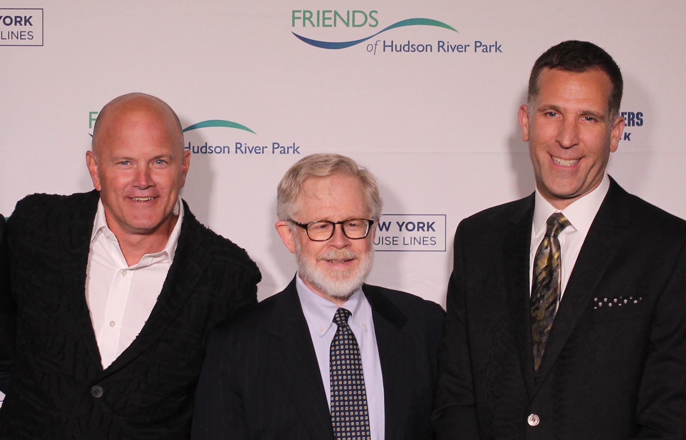 At the 2016 Friends of Hudson River Park Gala at Chelsea Piers, from left, Scott Lawin, the vice chairperson of the Friends, right, posed with Assemblymember Richard Gottfried, center, and Mike Novogratz, chairperson of the Friends' board of directors. Villager photo