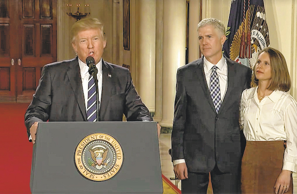 Trump’s Nomination for High Court of Concern to LGBTs 1 President Donald Trump introduces Judge Neil Gorsuch, seen here with his wife Marie Louise, in the East Room of the White House. Photo via whitehouse.gov.
