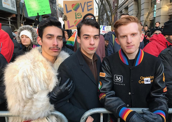 J.D. Moran, Ryker Allen, and Ryan Duffin were among the thousands who braved the cold for more than three hours at the LGBT solidarity rally. | ANDY HUMM 