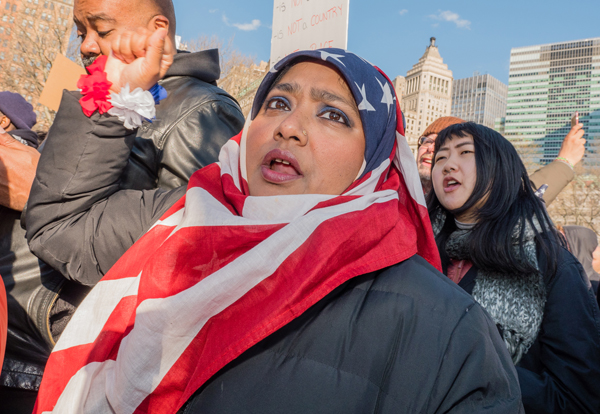A protester in Battery Park on January 29. | MILO HESS 