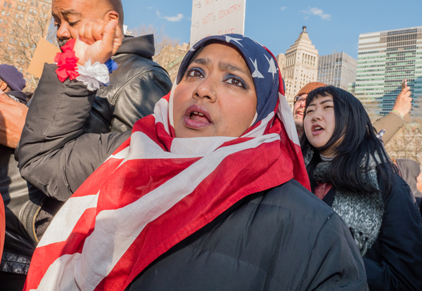 Judge, Rabbis Joined in Resistance to Trump Immigration Order 5 A protester in Battery Park on January 29. | MILO HESS