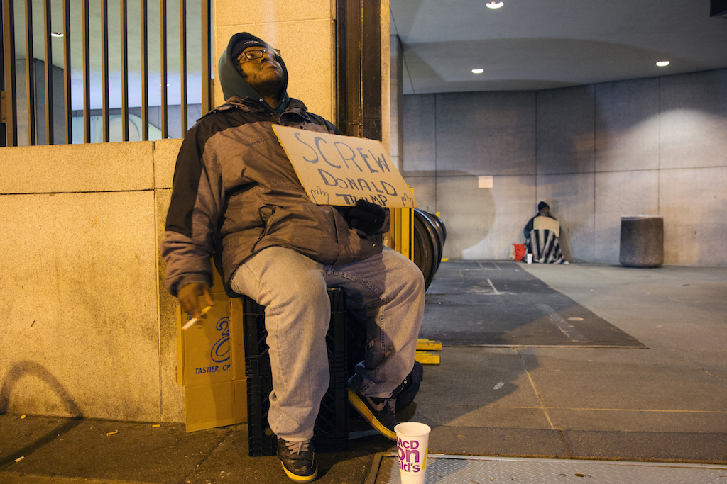 Antonio, a 37-year-old homeless man panhandling at a metro station entrance had some words for Trump on the eve of the presidential inauguration. 