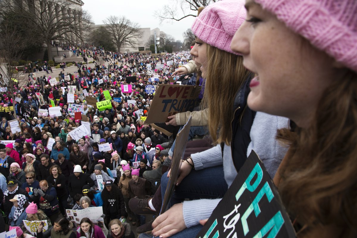 A scene of Women's March, anti Trump protest, in Washington DC day after the inauguration. It is believed at least more than half million people joined the protest, few or several times higher than that of Trump inauguration. Moreover, similar protests against Trump happened not only across United States, but in the world.