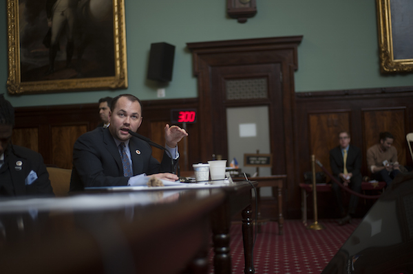 Preserving Affordability at Penn South 2 Councilmember Corey Johnson in the Council chambers at City Hall. Photo by William Alatriste via NYC Council.
