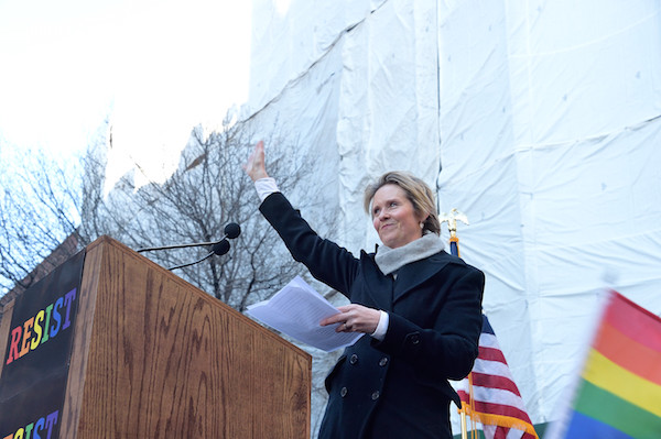 Thousands Rally at Stonewall Against Trump Immigration Ban 4 Actor Cynthia Nixon challenged the notion that Ivanka Trump and Jared Kushner will protect the LGBTQ community within the Trump administration. Photo by Donna Aceto.