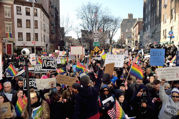 Thousands Rally at Stonewall Against Trump Immigration Ban 8 Thousands of LGBTQ people and their allies rallied outside the Stonewall Inn in resistance to Donald Trump’s immigration order and other policies on Feb. 4. Photo by Donna Aceto.