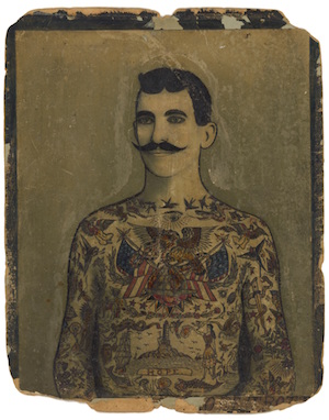 Tattoo exhibit extols the lasting impressions of a marked up man 3 Augustus “Gus” Wagner: “Self-Portrait, Tattoo Flash” ca. 1910-1930 (photographic print, ink, cardboard). Courtesy Seaport Museum/Govenar & Doolin Collection.