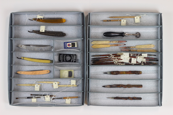 Tattoo exhibit extols the lasting impressions of a marked up man 2 Tattooing Tools, ca. 1900-1940 (metal, wood, bone, plastic, textile, paper). Courtesy Seaport Museum/Alan Govenar & Kaleta Doolin Tattoo Collection.