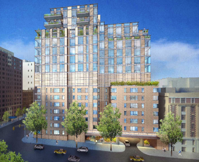 A rendering of the 10-story condo project proposed to float above the seven story rent-stabilized apartment building at 711 West End Avenue. | PBDW ARCHITECTS 