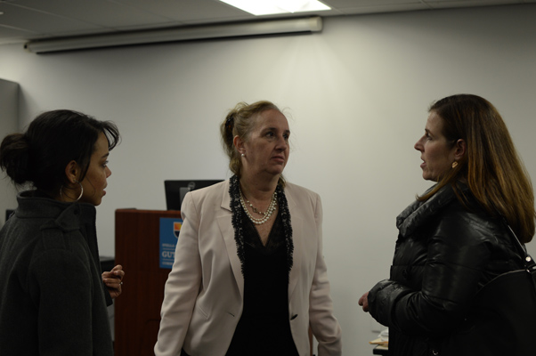 Brewer, Garodnick Field Feedback on Midtown East Rezoning 1 After the Manhattan Borough Board meeting on the Midtown East rezoning plan, Borough President Gale Brewer (center) chats with the Regional Plan Association’s Pierina Sanchez (left) and the New York Landmarks Conservancy’s Andrea Goldwyn. | JACKSON CHEN