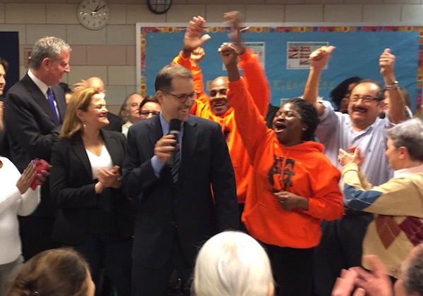 East Side City Councilmember Dan Garodnick at a February 13 City Hall rally aimed at building support for reform of the commercial rent tax levied on businesses in Manhattan below 96th Street. | JACKSON CHEN 