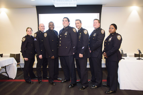 NCO Program Rolled Out at 10th Precinct 2 L to R, the officers of the NCO program: Officer Lisa Mitchell, Sergeant William Coyle, Detective Anthony Marion, Officer Matt Maddox, Officer Robert Karl, Officer George Ricker, and Officer Tamarah Pickney. Photo by Jordan Rathkopf.