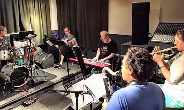 August 2015: Jason Miles and Kind of New rehearsing at Euphoria Studios with Mike Clark, Ingrid Jensen and Jay Rodriguez. Photo courtesy David Sokol.