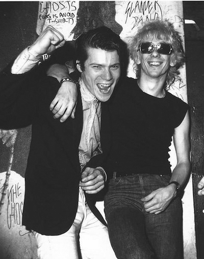 L to R: Phil Marcade with Stiv Bators of The Dead Boys, 1978. Photo by Eileen Polk, courtesy Three Rooms Press.