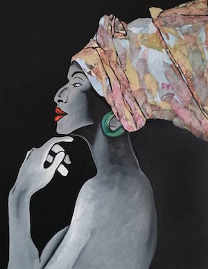 “Contemplation” (Oil & acrylic on canvas; 24 x 18 in.) is by Sydnei SmithJordan, one of six artists featured in the “Portals of Perception” exhibition at Agora Gallery through March 30. Image courtesy Agora Gallery.