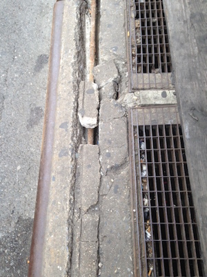 Midtown South Community Council to Curb Sidewalk Clutter 2 Eugene Sinigalliano, MSCC’s beautification director, noted that broken sidewalks are a problem. Photo by John A. Mudd.