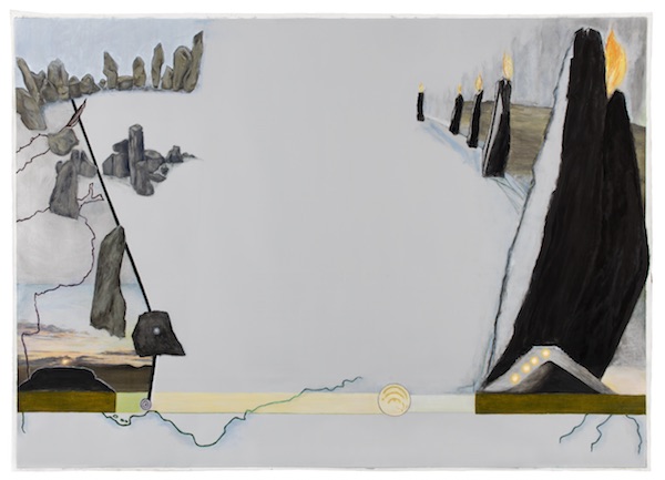 Jo Baer, “Dusk (Bands and End-Points)” (2012. Oil on canvas, 86 ⅝ x 118 ⅛ in.). Collection of the artist; courtesy Galerie Barbara Thumm, Berlin; photo by Gert Jan van Rooij.