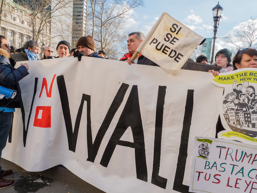 At last month's mass rally at The Battery after Donald Trump's announcement of his "Muslim ban." Photos by Milo Hess