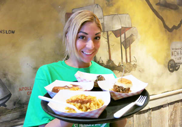 On the menu: Route 66 Manager Sarah Barrows shows off some of the grilled delicacies awaiting diners at the Stone Street grill.