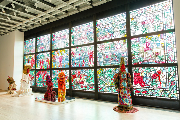Away With Escapism: Whitney Biennial 2017 2 Raúl De Nieves’ “stained glass” “beginning & the end neither & the otherwise betwixt & between the end is the beginning & the end” (2016). | ARTIST’S COLLECTION, COURTESY OF COMPANY GALLERY, NEW YORK/ PHOTO BY MATTHEW CARASELLA
