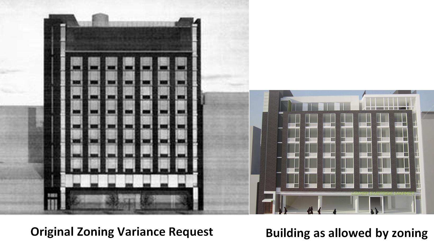 A united front of opposition forced the developer of the former Peter Stuyvesant post office branch in the East Village to scale back drastically the variance he was requesting from the city.