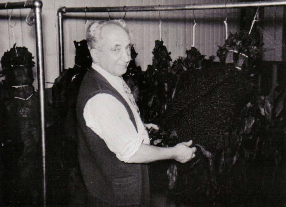 Armand Herscovici, the writer's grandfather, learned the furrier’s art from his father in Paris, before coming to Montreal in 1913. He is shown here in the 1950s examining Persian lamb skins in his stockroom at A-J Herscovici Furs Ltds, the company he founded with his son, Jack Herscovici, the writer's father. 